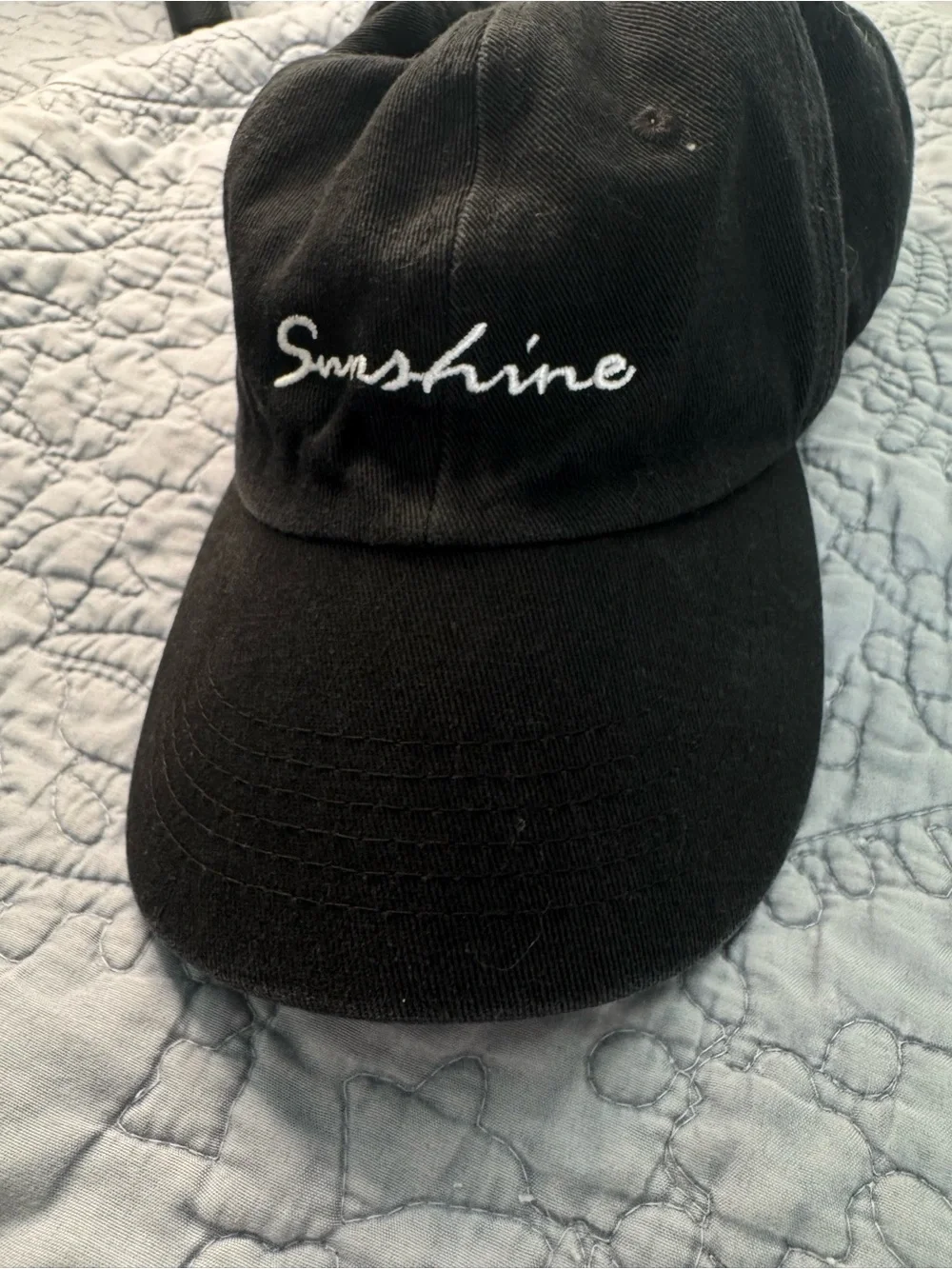 Black 'Sunshine' Embroidered Cotton baseball Cap
